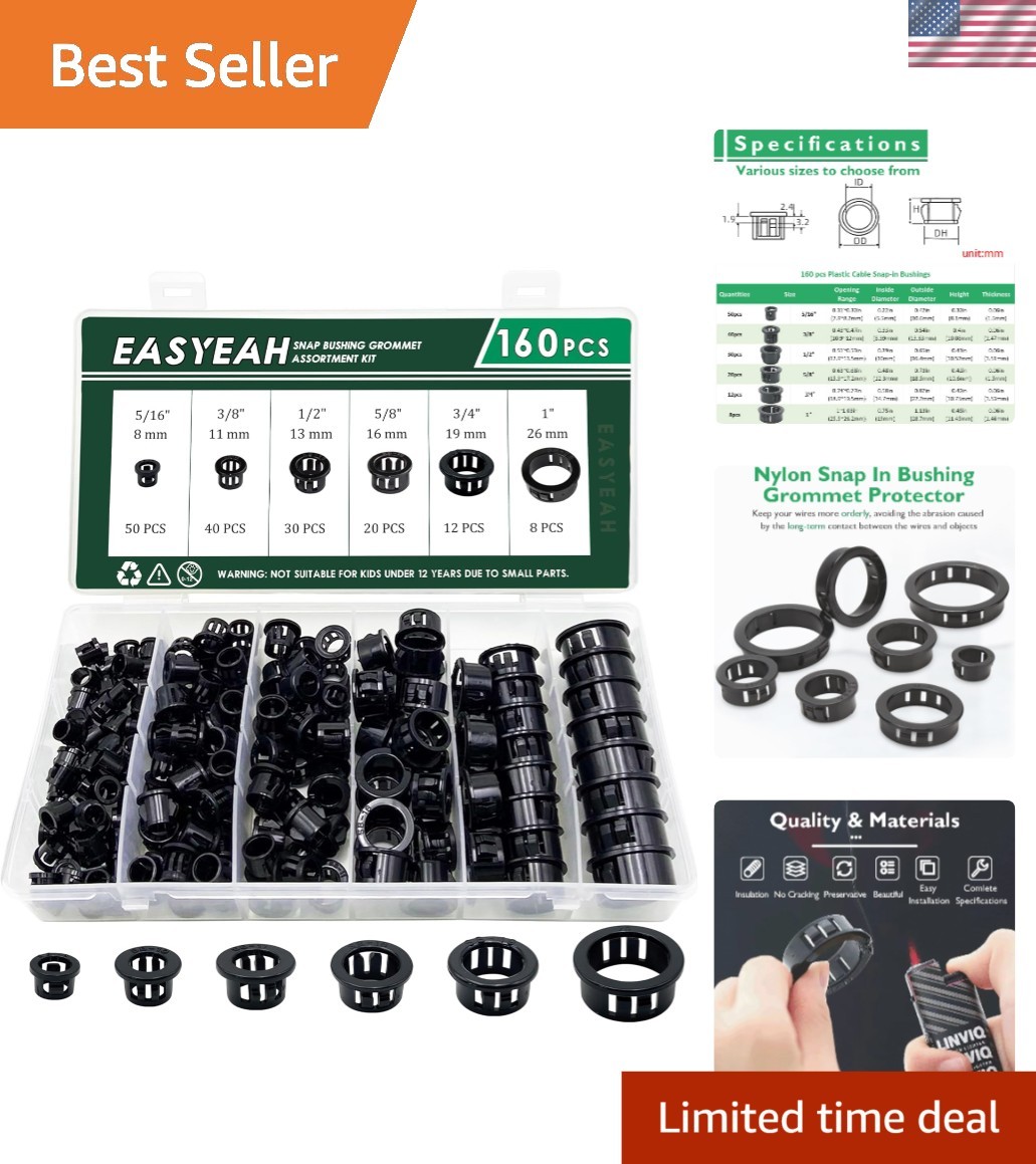 Eco-Friendly 160 Pc Black Grommet Set – 6 Size Insulators for Wiring Protection