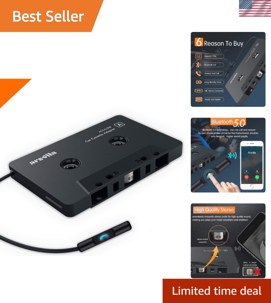 Cassette Bluetooth 5.0 Receiver - Perfect for Music Lovers and Vintage Cars