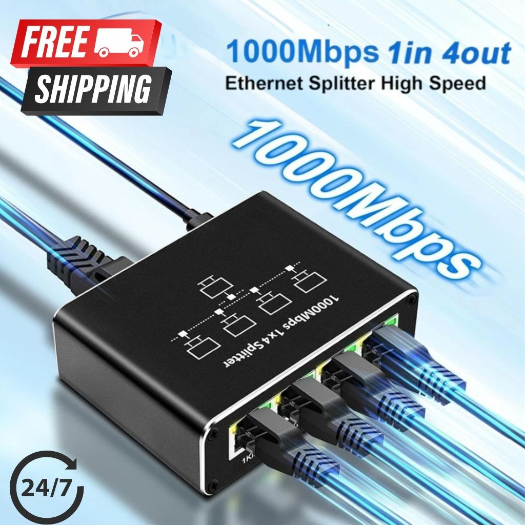 1000Mbps Gigabit Ethernet Splitter 1 to 4 RJ45 LAN Network Switch Hub
