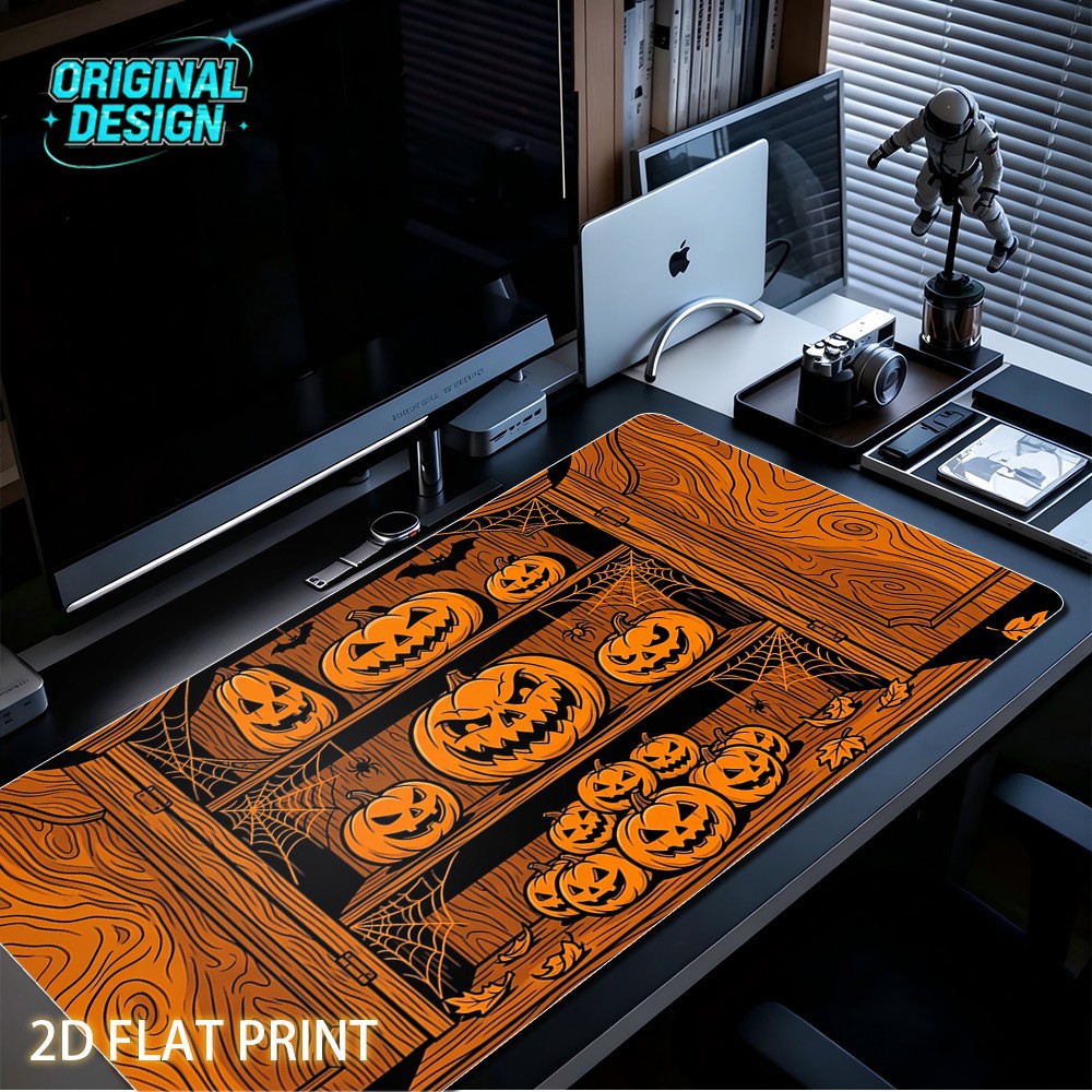 1 XXL Extra Large Halloween Jack-O'-Lantern Mouse Pad - Vintage Wooden Cabinet
