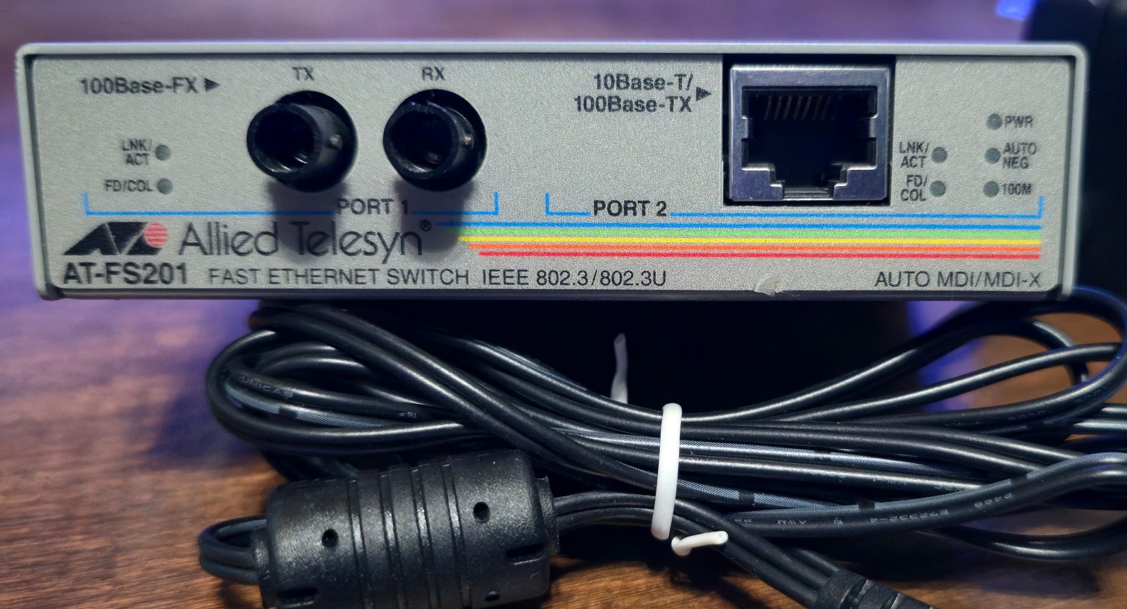 Vintage Fast Ethernet Switch Allied Telesyn AT-FS201 100Base-FX 12V 0.5A
