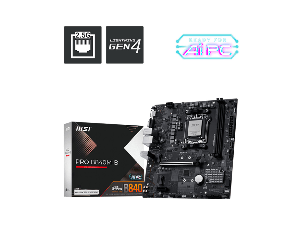 MSI PRO B840M-B Motherboard AMD DDR5 UDIMM mini ATX SATA AM5 4711377360166