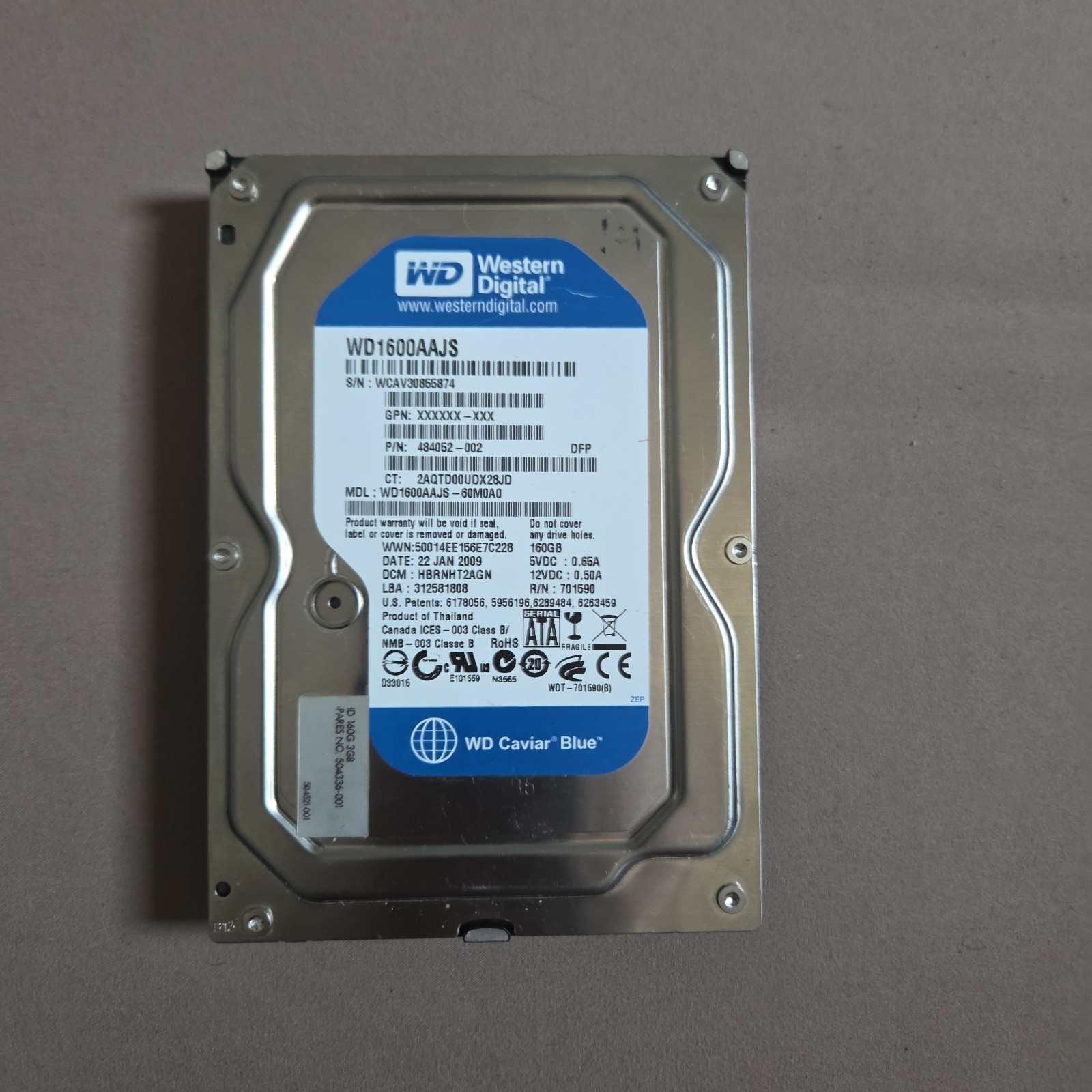 Western Digital 160 GB,Internal,7200 RPM,3.5" (WD1600AAJS-75PSA0) Hard Drive