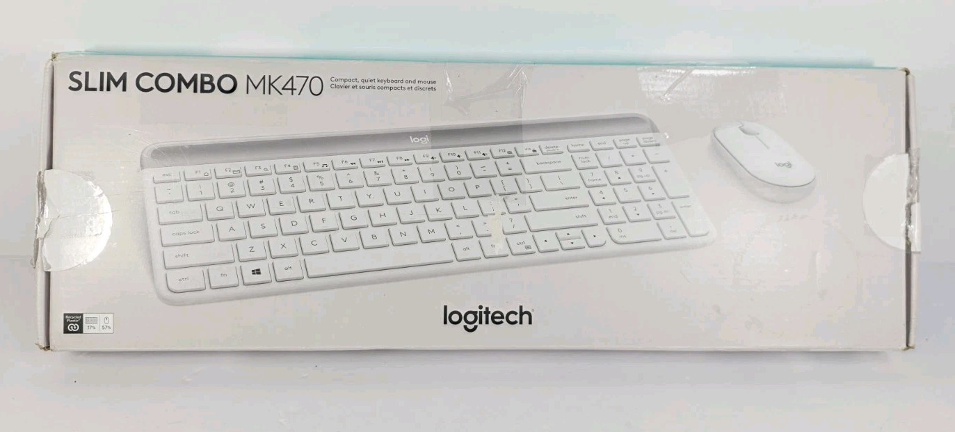 Logitech MK470 Slim Combo Wireless Keyboard and Mouse Quiet Keys Off White