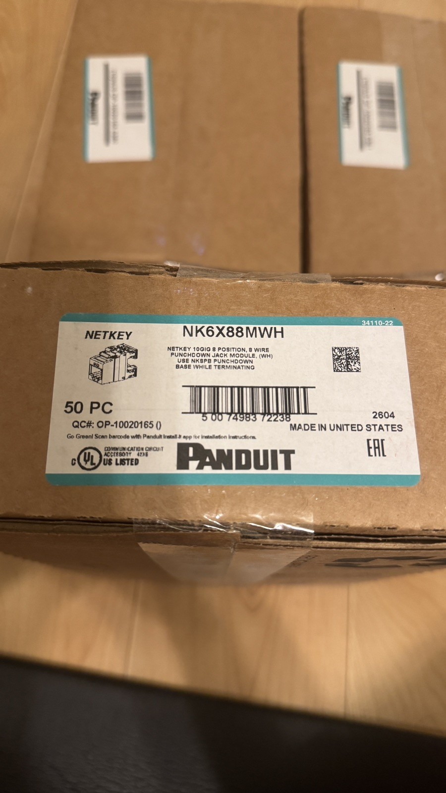 Panduit NK6X88MWH NetKey® Category 6A Punchdown Keystone Jack White Box of (50) 