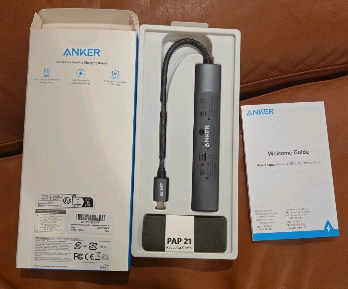 Anker A83650A1 65W USB Ethernet Hub - Black