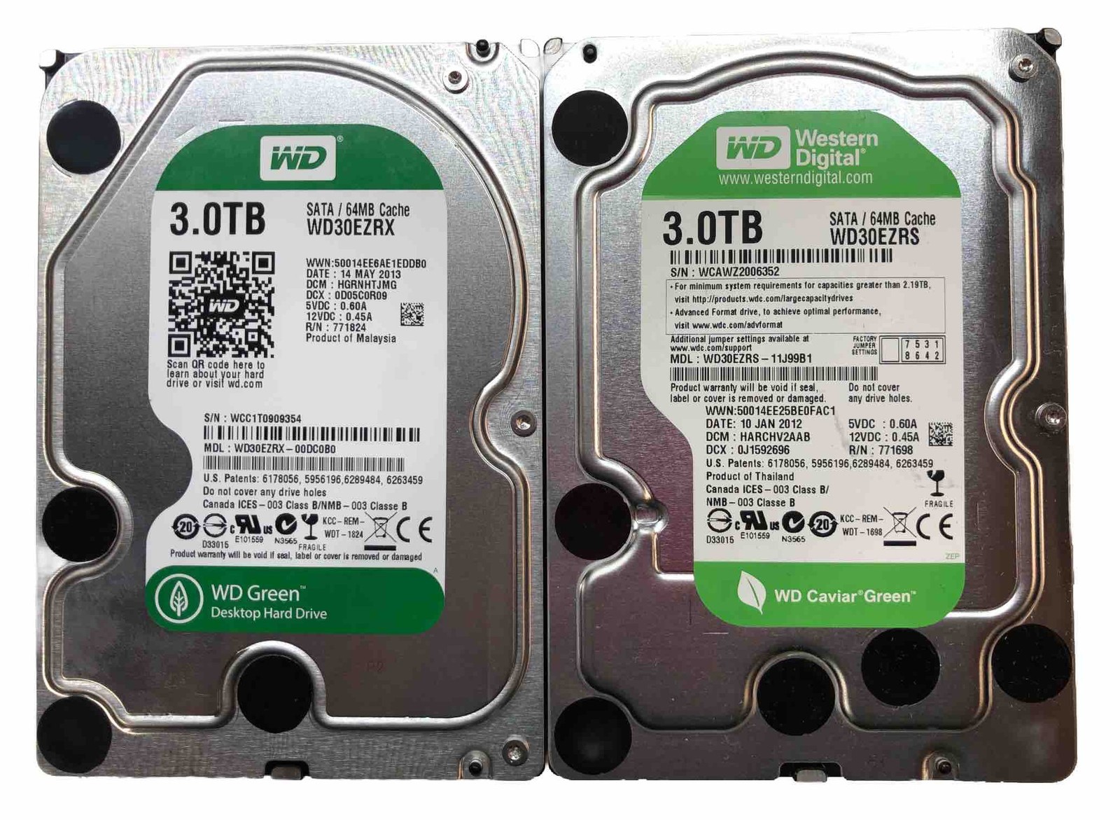 Western Digital Green 3.5" HDD | 2x 3TB @ 5.4K | 64MB SATA | WD30EZRX / WD30EZRS