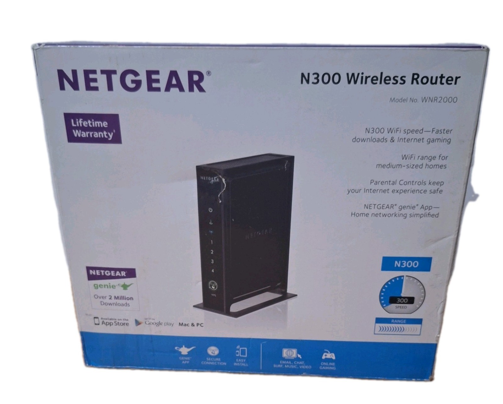  NETGEAR N300 WNR2000v4 300Mbps Router Open Box Sealed Unit Never Used W Adapter