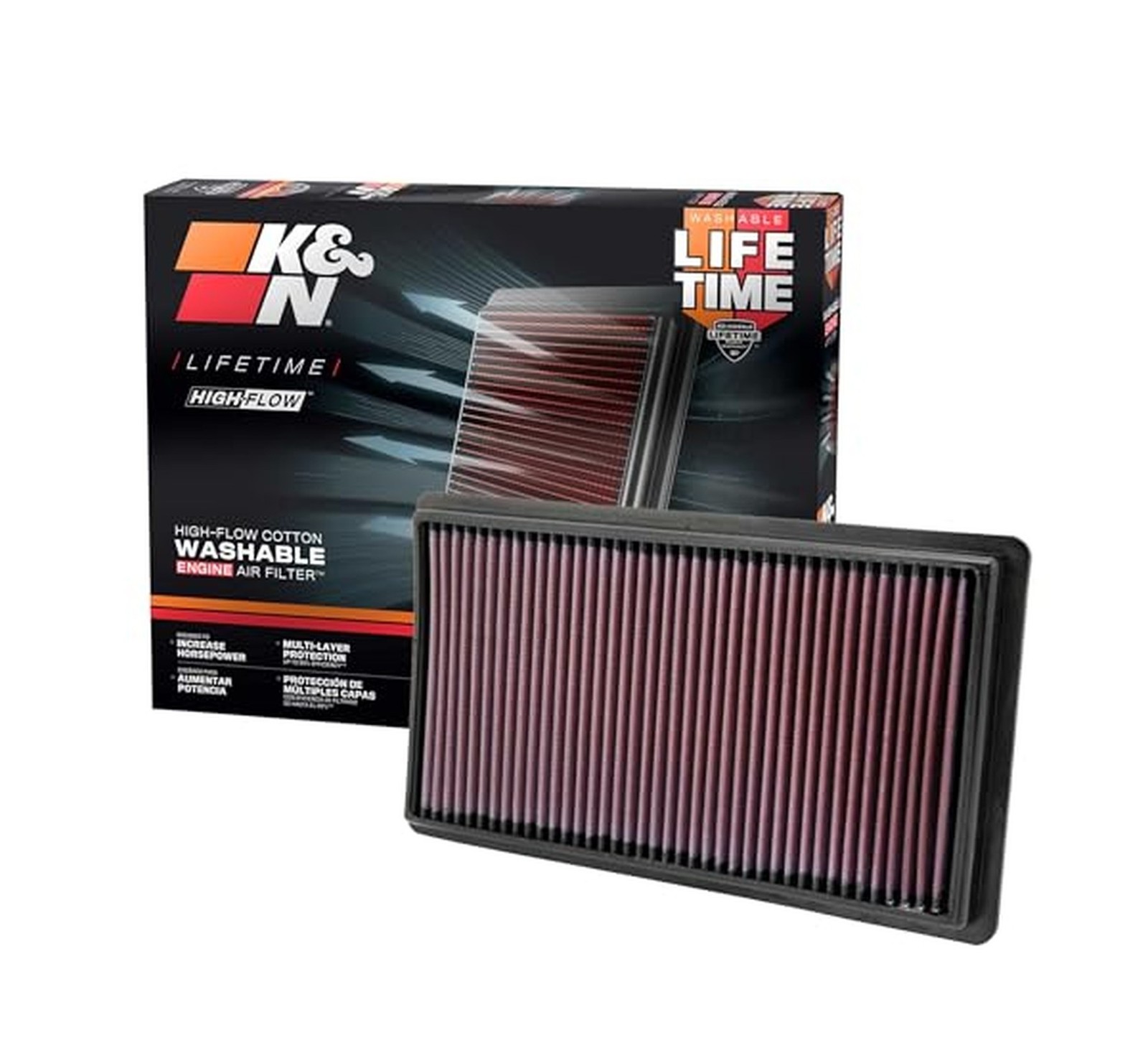 K&N High-Flow Original Lifetime Engine Air Filter: Increase Power: Premium, W...