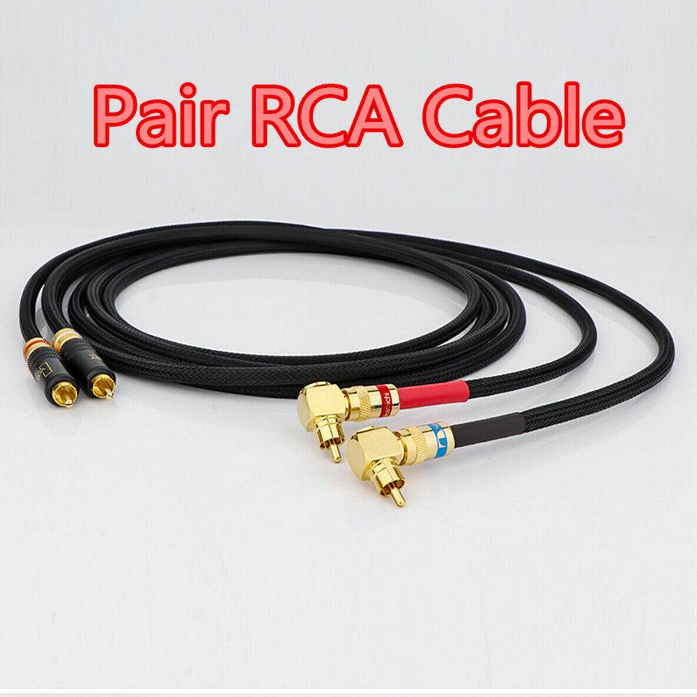 Pair HiFi Audio RCA Signal Cable Coaxial Cable W/ Right Angle Flat RCA Plug New