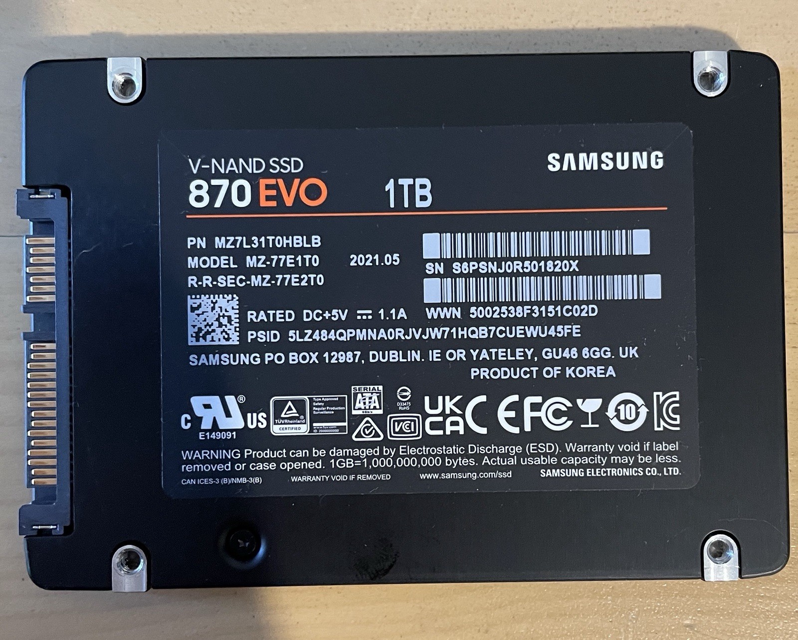 Samsung 870 EVO 1TB 2.5" SATA III Internal SSD