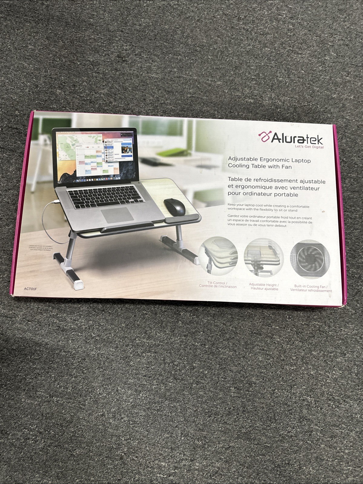 Aluratek ACT01F Adjustable Ergonomic Laptop Cooling Table with Cooling Fan