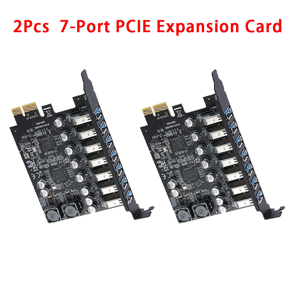 2 Pcs 7-Port PCIE Expansion Card PCIE To USB3.2 Expansion Card 5Gbps for PC HOT