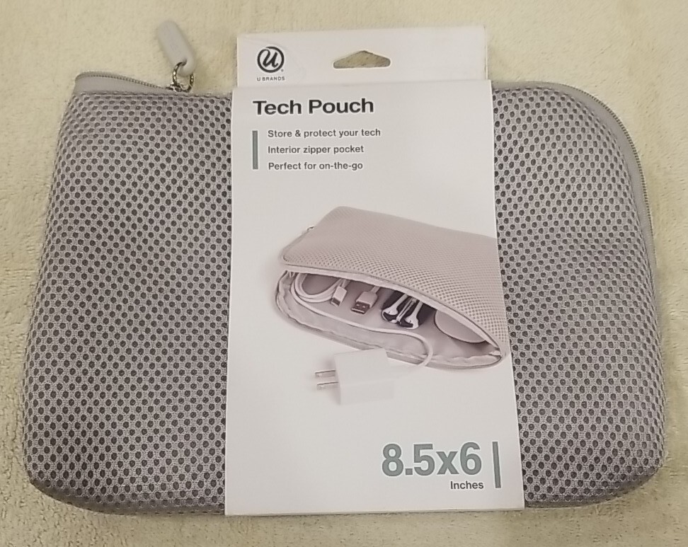 NEW U Brands 8.5x6 Mesh Zippered Tech Pouch Grey
