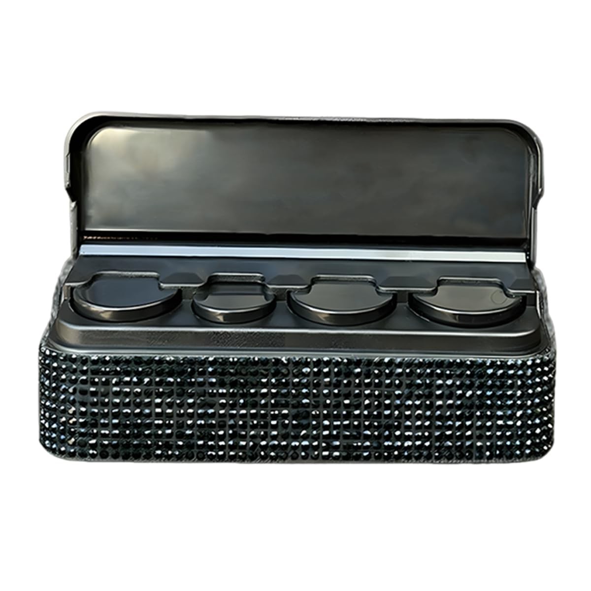 Black Bling Coin Holder Car Crystal Rhinestone 4 Compartments Money Dispenser