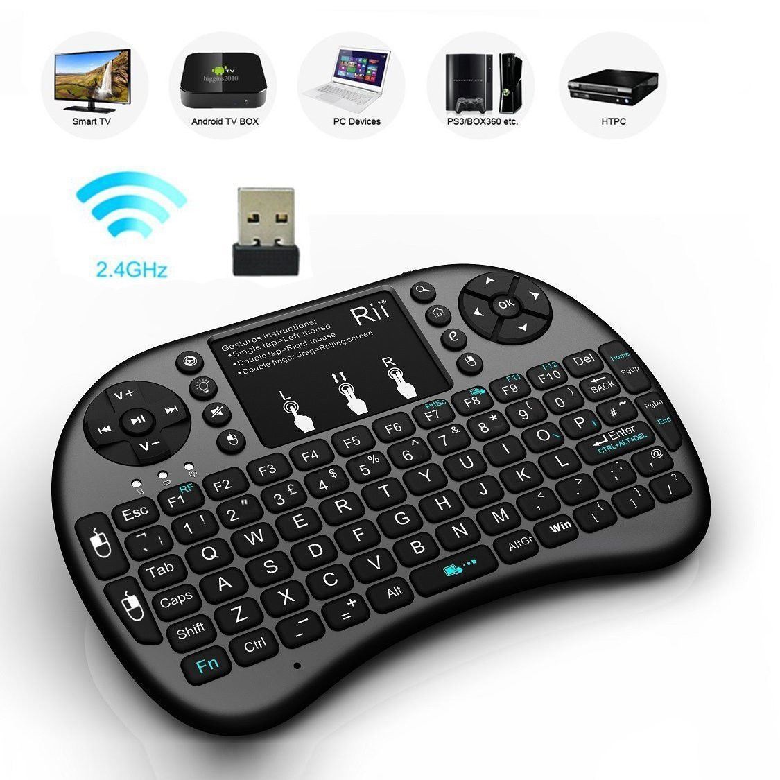Rii i8+ Black Mini Wireless Keyboard with BACKLIGHT for Smart TV Android TV Box