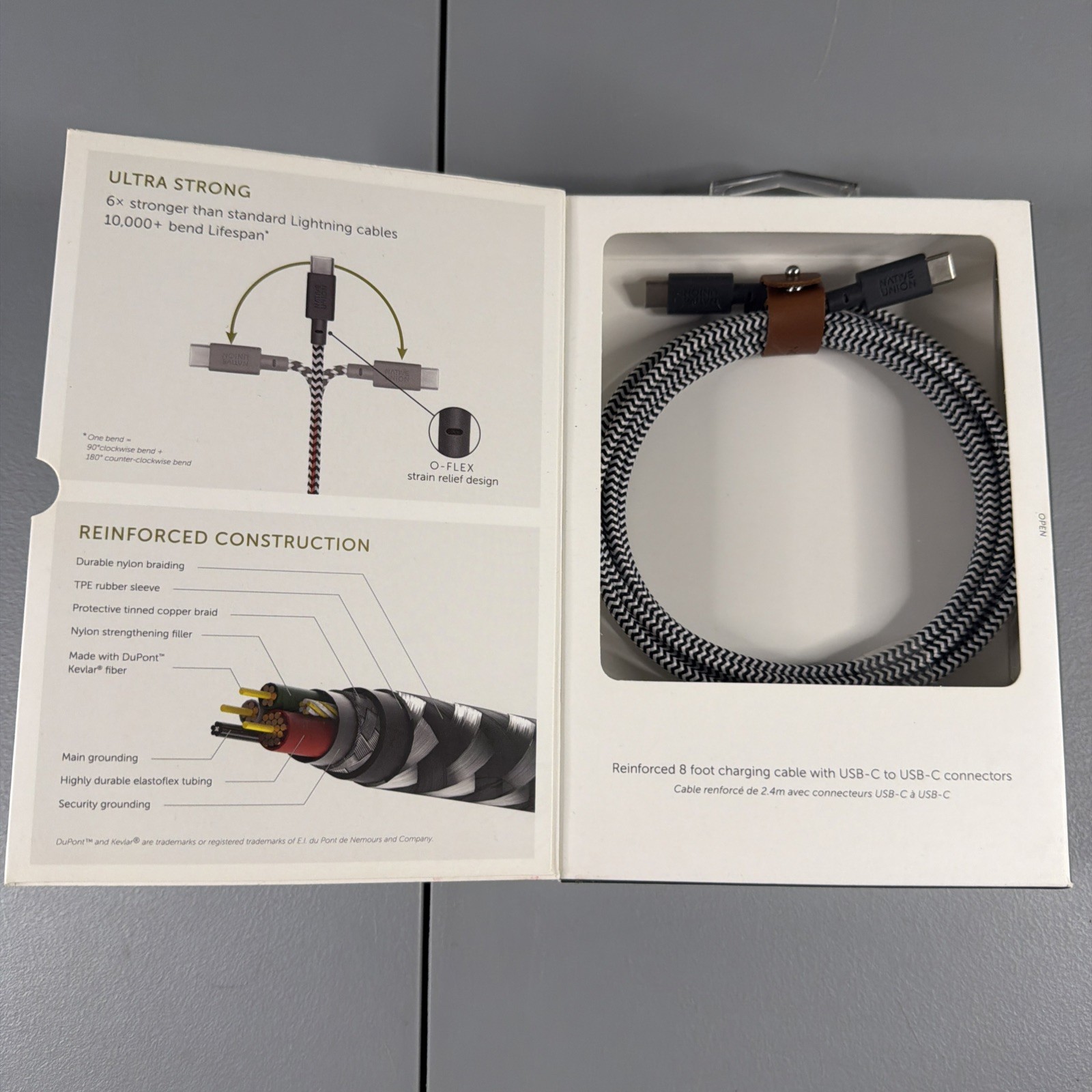 New Open Box Native Union 8' USB-C To C Braided Belt Cable - Zebra