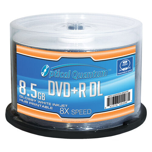 50 OQ 8x 8.5GB GLOSSY White Inkjet Printable DVD+R DL Double Layer OQDPRDL08GWIP