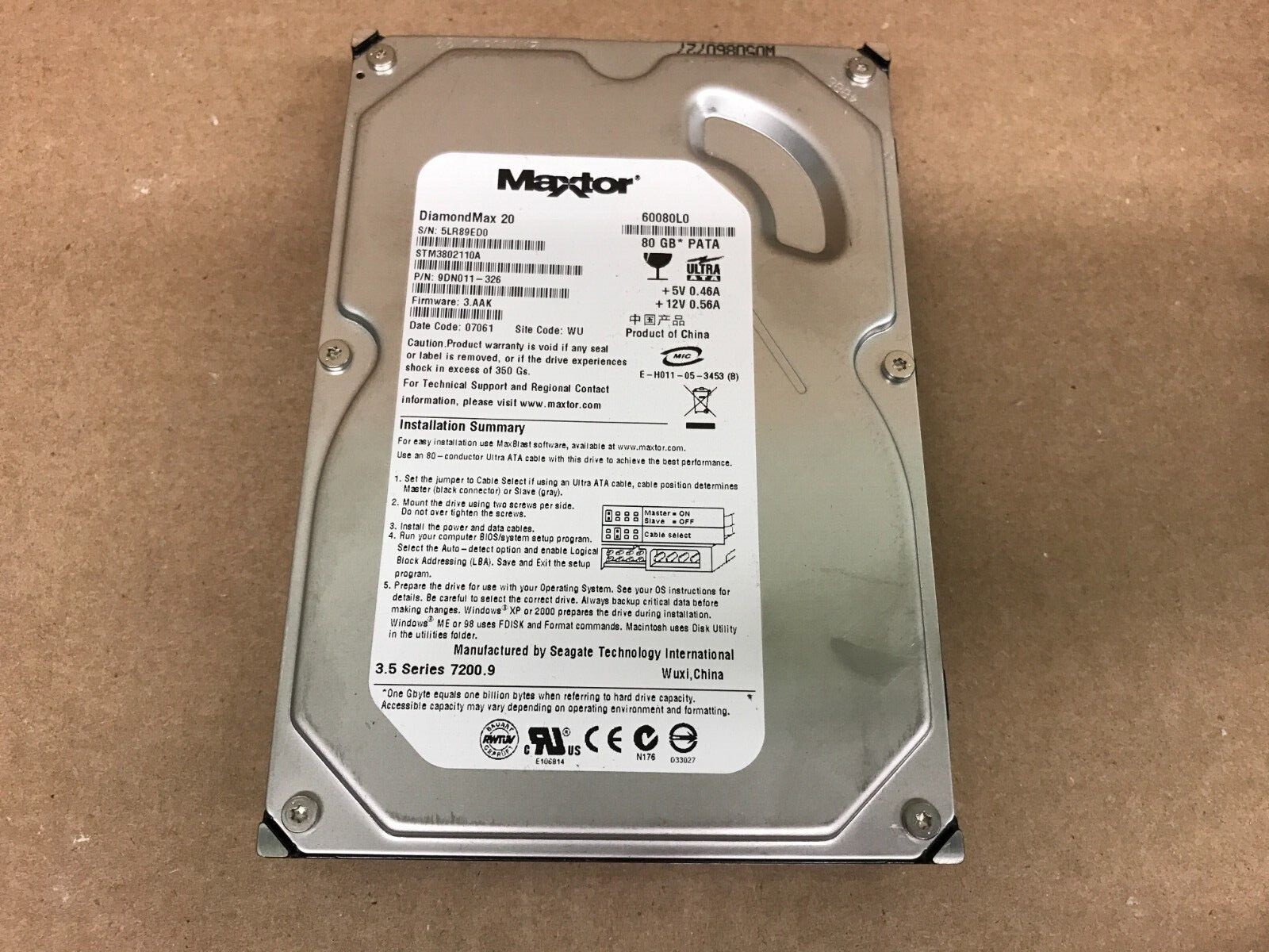 Maxtor STM3802110A DiamondMax 20 UATA-100 7200 RPM 80GB PATA