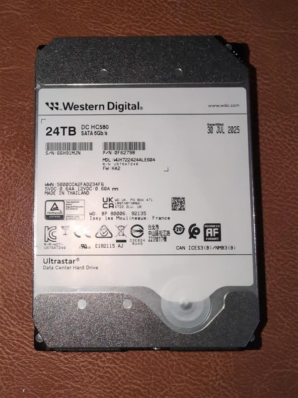 FOR PARTS U74209 WD DC HC580 24TB WUH722424ALE604 0F62798 72K RPM SATA 6Gbs 512e