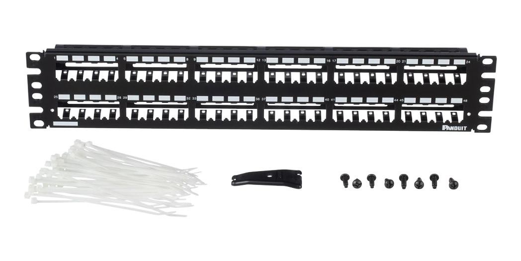 Panduit Patch Panel 48 Port With Labels Mini Com Modular Strain Relief Black