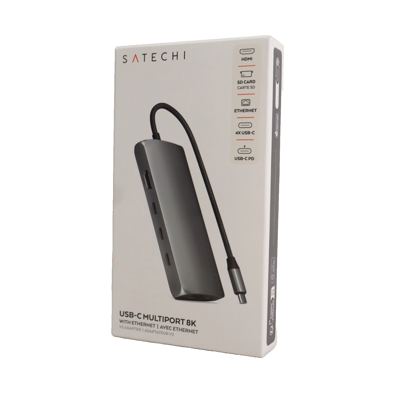 Satechi 8-in-1 USB-C Hub V3, 8K HDMI, 100W Charging, Ethernet, Space Gray