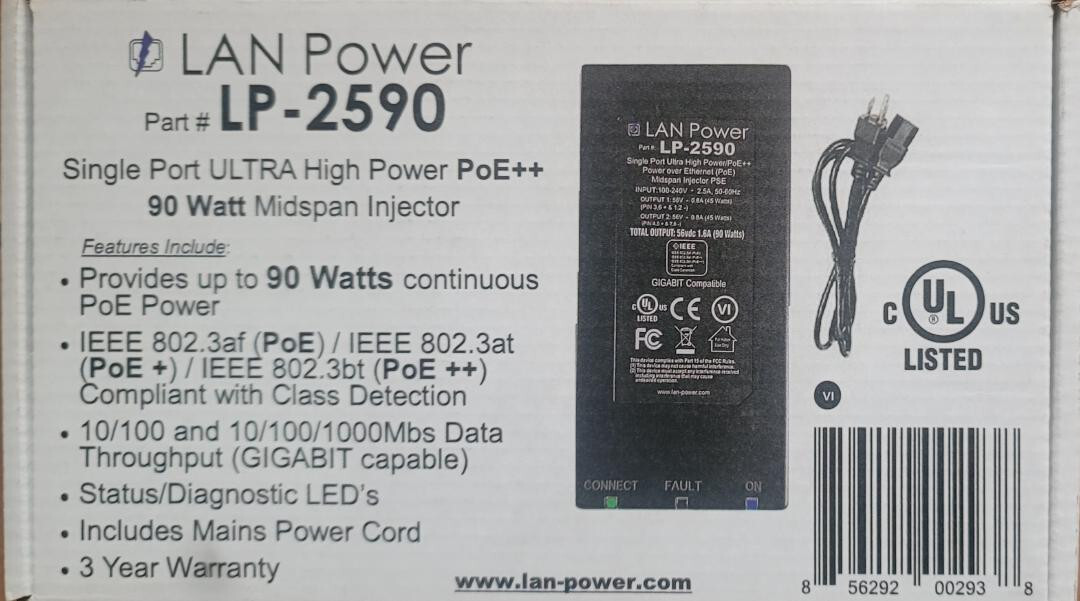 LAN Power LP-2590 Single Port ULTRA High Power PoE Midspan Injector