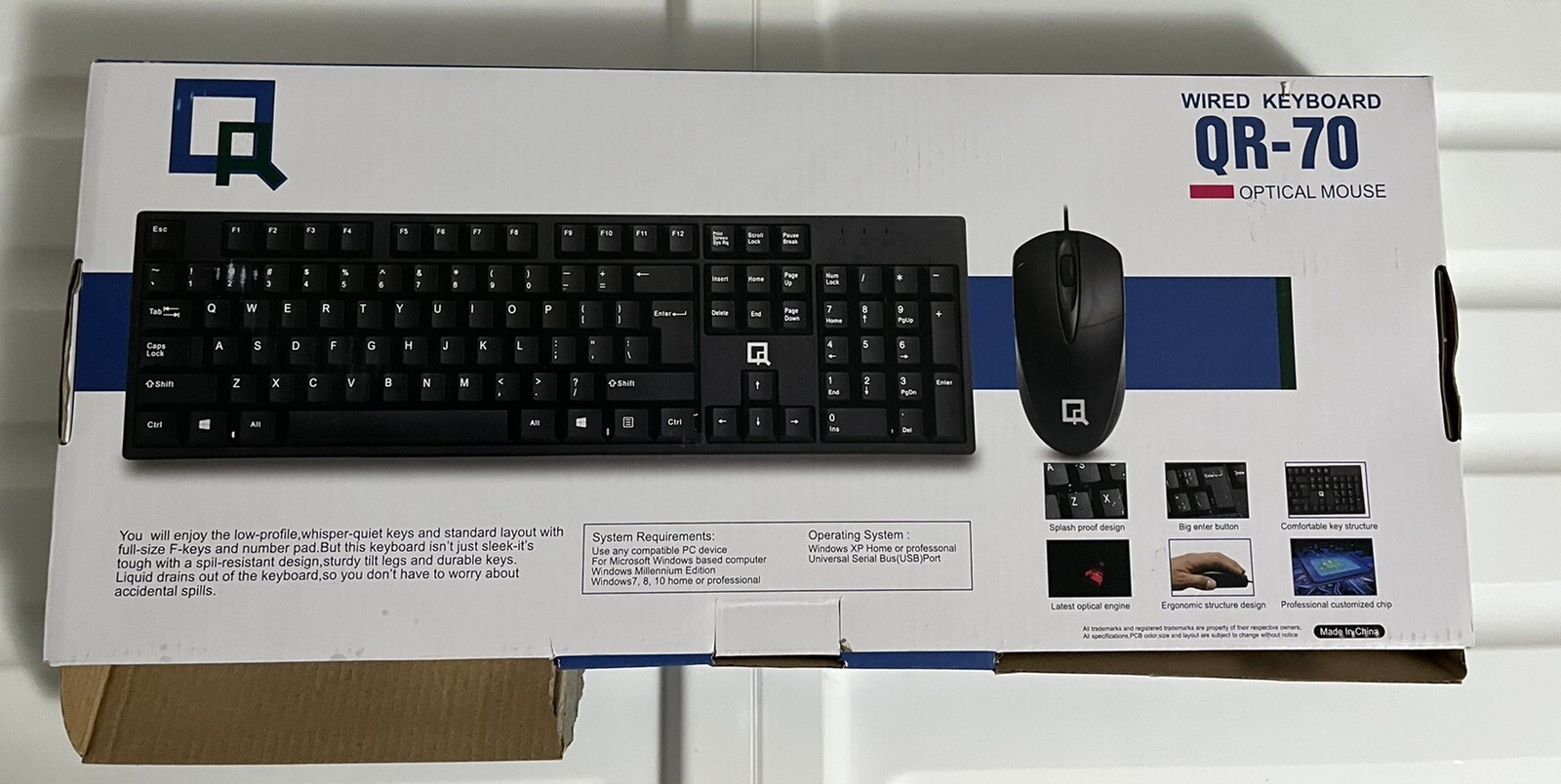 QR-70 USB Wired Keyboard & Optical Mouse Only NEW Opened Box