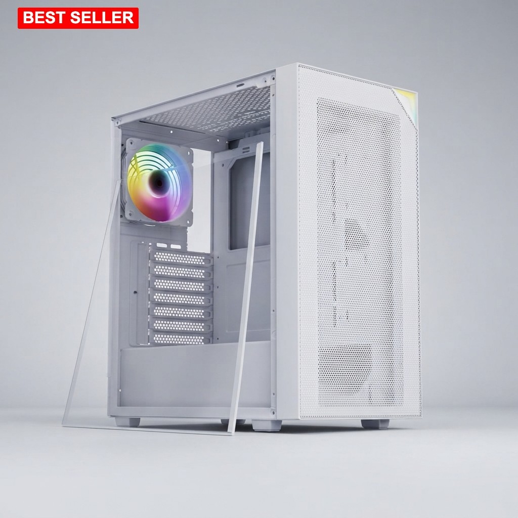 Gaming PC Case Mid Tower ATX White Computer Chassis Airflow Design Enclosure