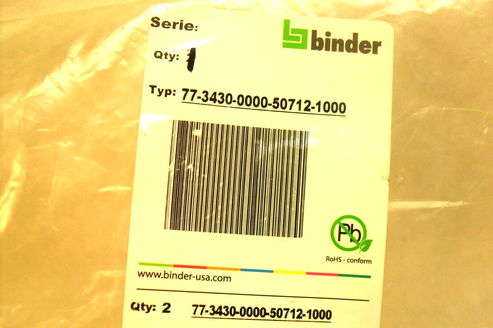 Binder  77-3430-0000-50712-1000 M12-A Unshielded, 10m Long NEW