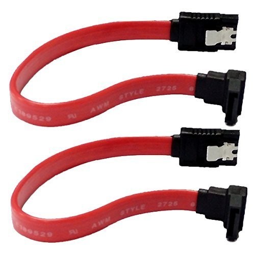 2-Pack Red 90 Degree Right-Angle 6.0 Gbps SATA III Data Cable with Locking Latch