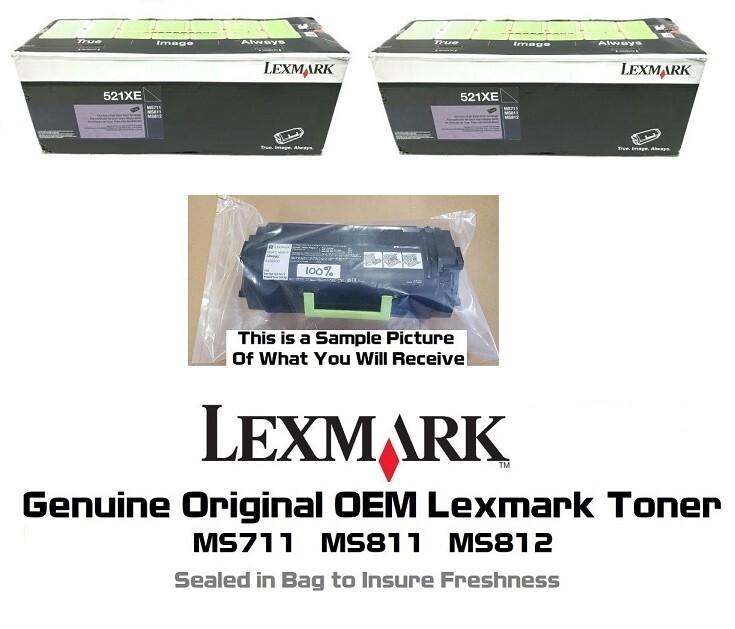 2 Partially New Genuine Lexmark 521XE Toners MS711 MS811 SEALED BAG 45% 52D1X0E