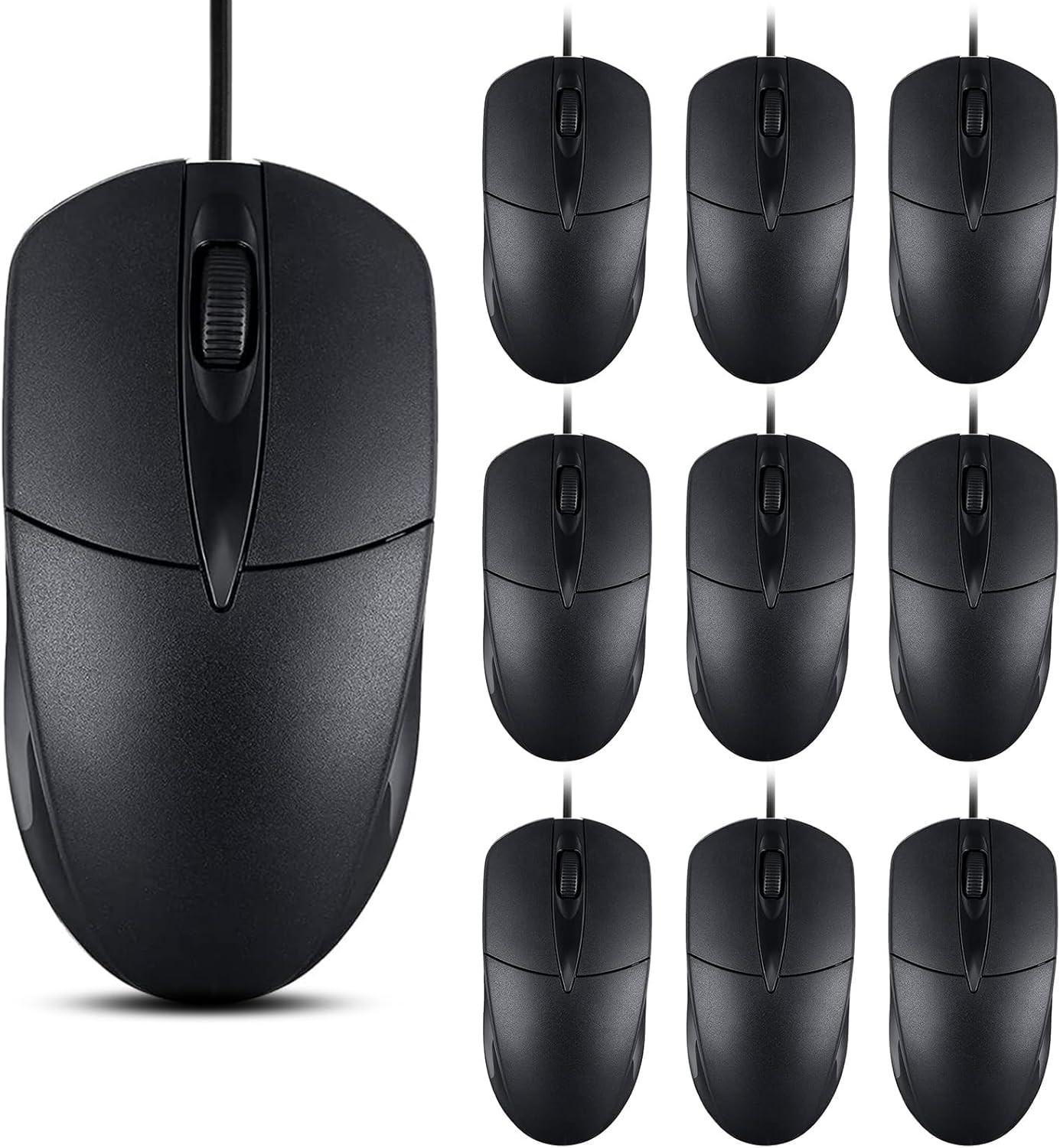 20 PCS Black Wired Computer Mouse Bulk USB 1000 DPI 3 Button Corded Mouse with H