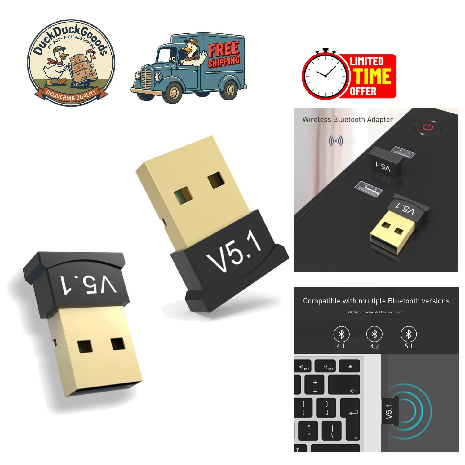 Dual-Pack Bluetooth Dongle 5.1 EDR for Enhanced Wireless Stability - PC & Laptop