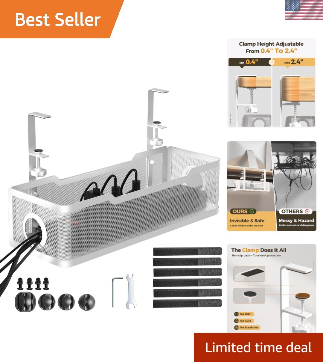 Versatile Under Desk Cable Tray with Anti-Scratch Mats - Modern Office Solution