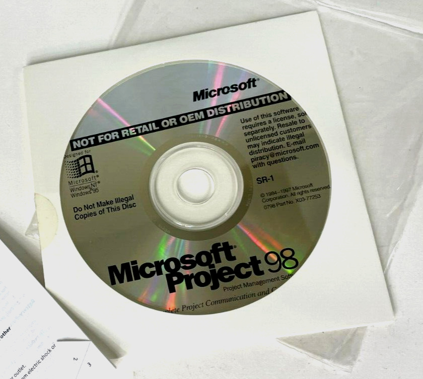 Microsoft Project 98 Project Management Software With Key