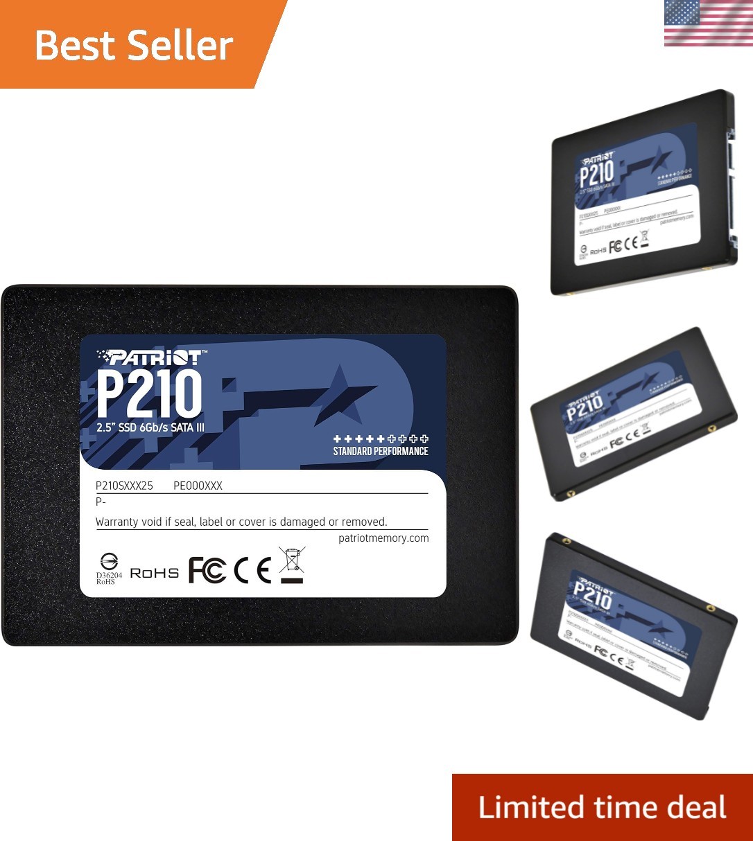 Patriot P210 128GB SATA 3 2.5 Inch SSD | Form factor: 2.5 Inch; Interface: SA...