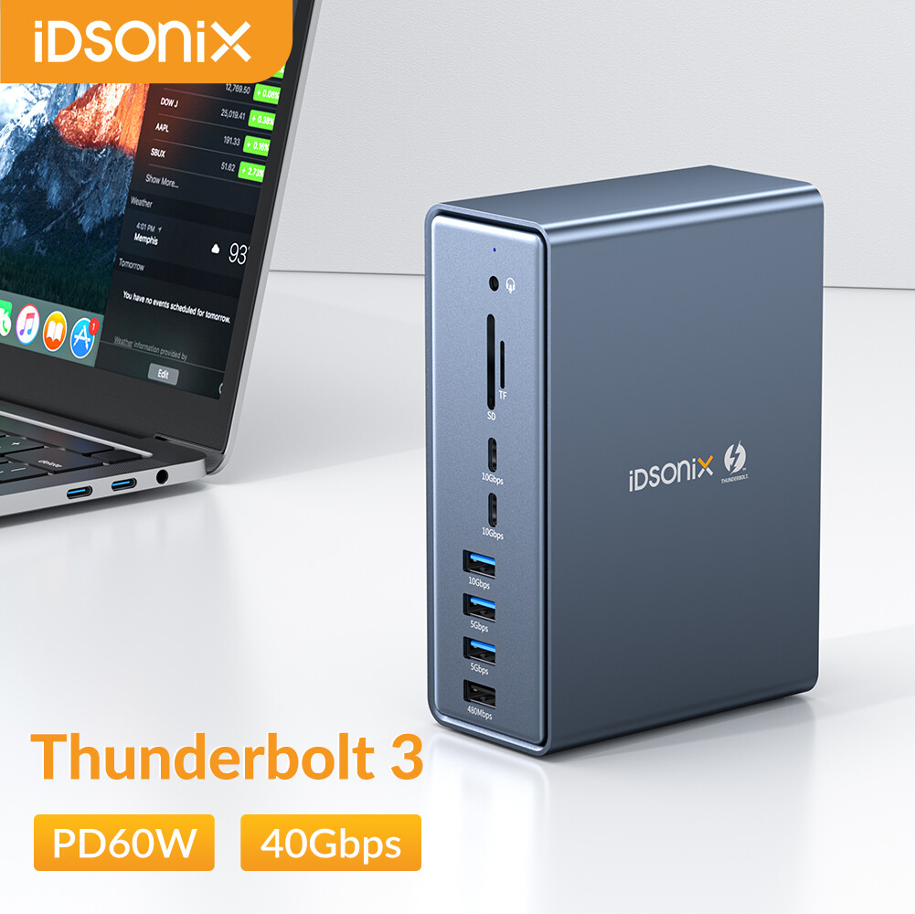 Thunderbolt 3 Docking Station IDsonix 15in1 USBC Dock Dual 4K@60Hz DP1.4 For Mac