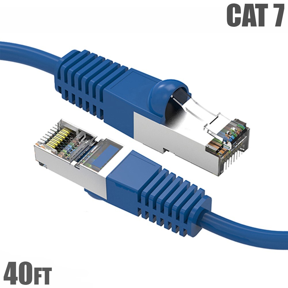 40FT Cat7 RJ45 Network LAN Ethernet SSTP Patch Cable Shielded Copper 600MHz Blue