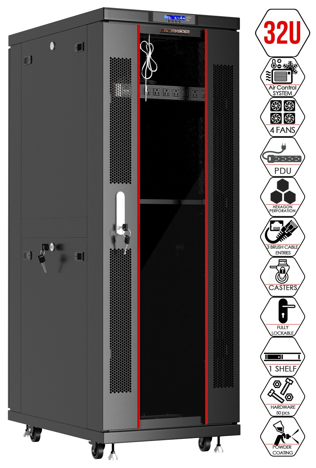 32U Server Rack IT Cabinet Data Network Rack Enclosure - 24-Inch Deep Rack Stand