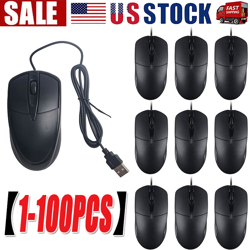 USB 2.0 Optical Wired Scroll Wheel Mouse PC Laptop Notebook Desktop Black Lot