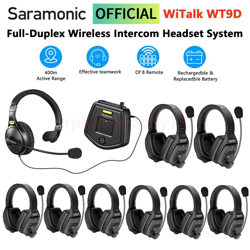 Saramonic Witalk WT9D Full Duplex Wireless Intercom Headset System Microphone 