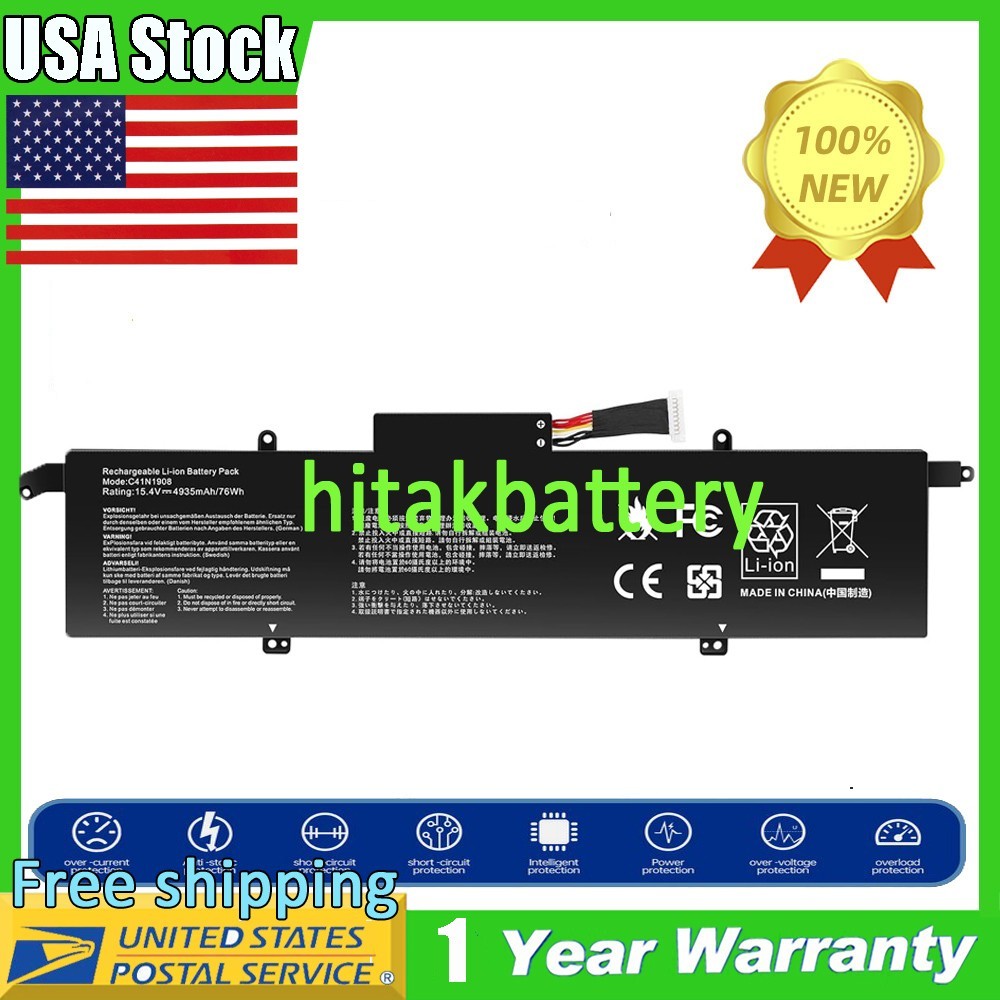 76Wh C41N1908 Battery for Asus ROG Zephyrus G14 GA401II GA401IU GA401QE GA401 US