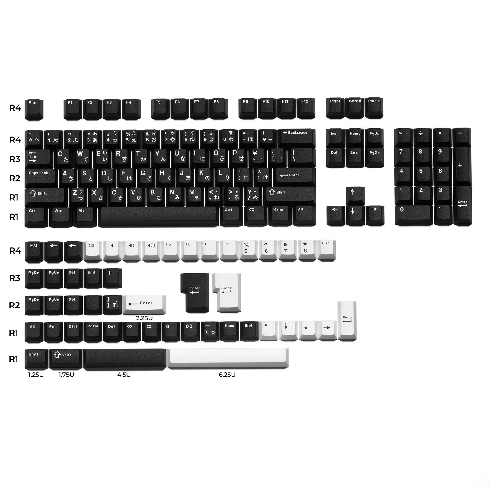 XVX Cherry Profile PBT Keycaps JIS Japanese Layout 153 Key Black Double Shot