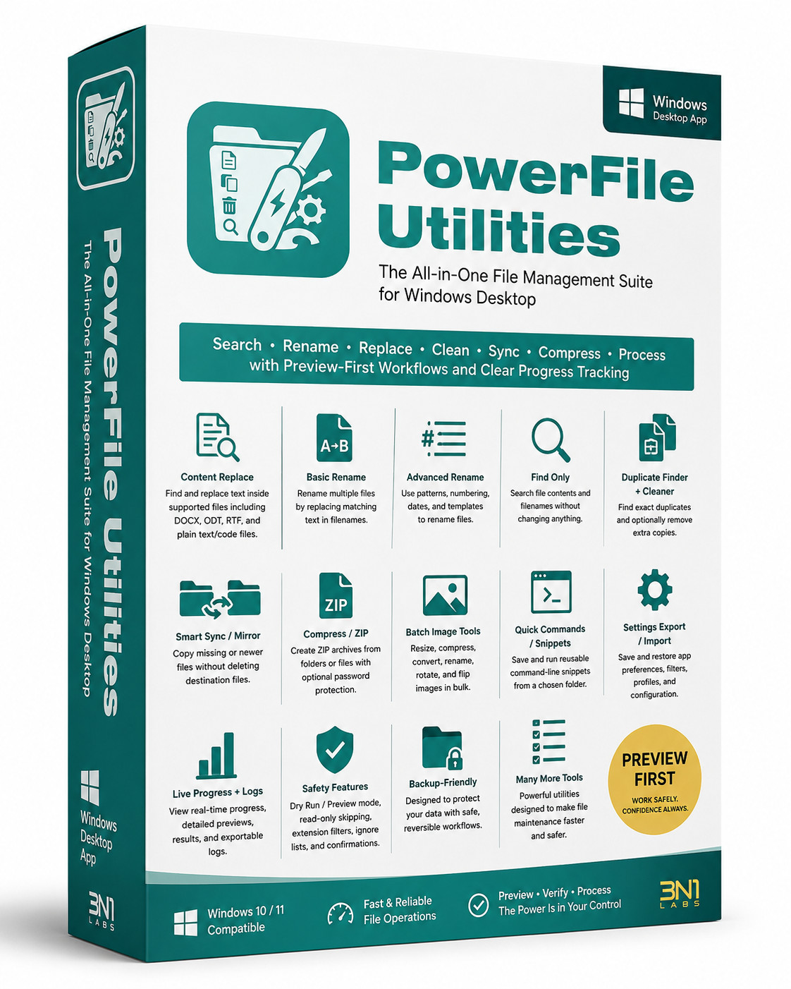 PowerFile Utilities - Complete File Multitool w/ Rename, Sync, ZIP & More