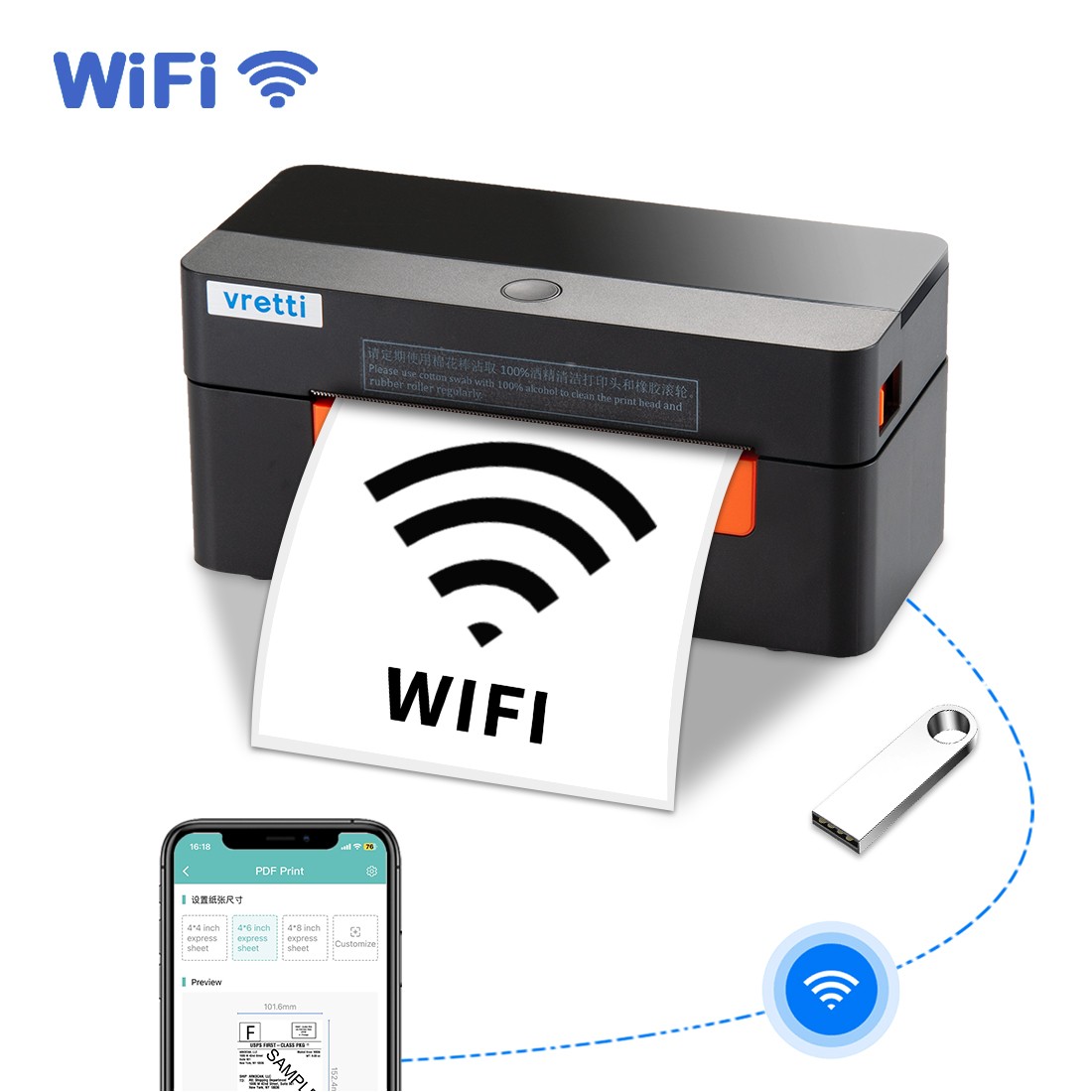 VRETTI Wifi Thermal Shipping Label Printer 4x6 EBAY MERCARI POSHMARK Black