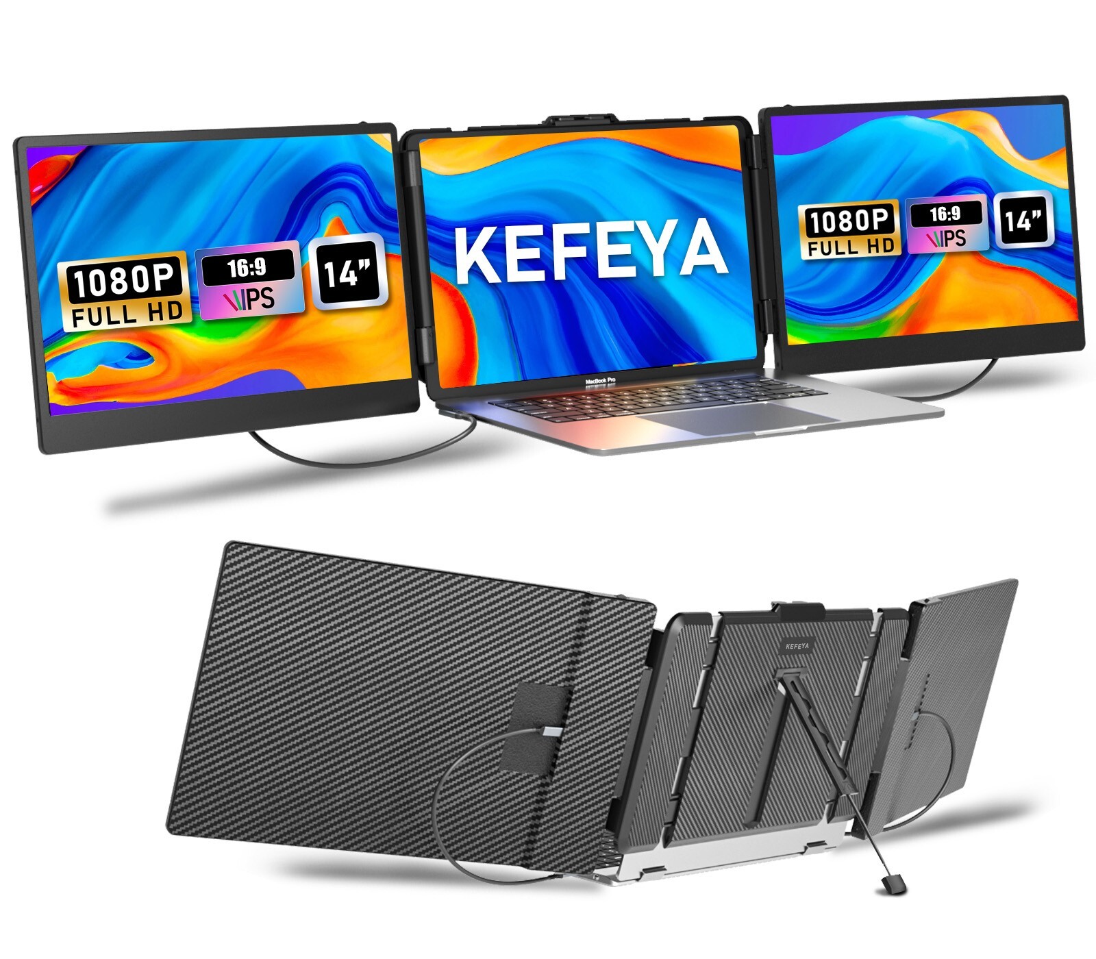 14.2" Laptop Screen Extender Portable Triple Monitor for Laptop HD IPS KEFEYA S2