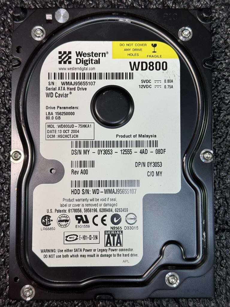 Dell Y3053 WD800JD-75HKA1 80GB 7.2K RPM 8MB Cache 1.5 Gb/s SATA HDD 3.5"