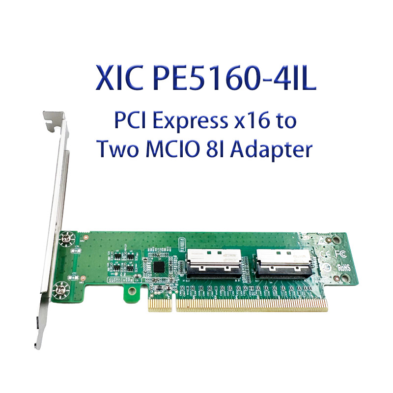 Shinreal PCIe x16 to 2-Port MCIO 8I Expansion Adapter Card XIC PE5160-4IL