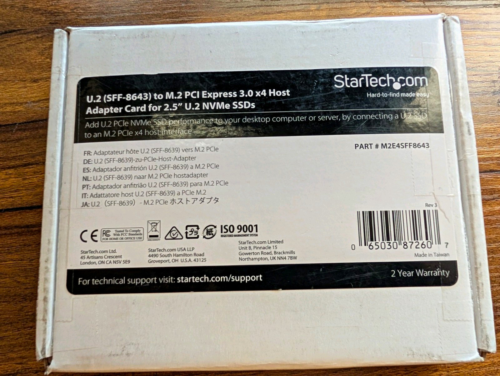 StarTech.com U.2 (SFF-8643) M.2 PCI Express 3.0 For NVMe Adapter  M2E4SFF8643
